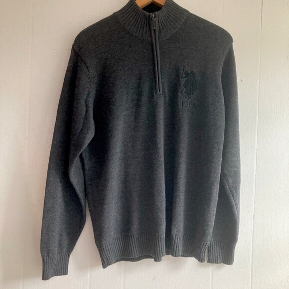 US Polo Association Knit Sweater Turtleneck 1/4 Zip Cotton Blend Gray Sz L - Picture 2 of 8